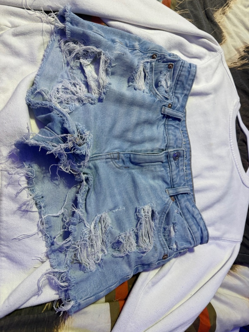 AE Distressed Light Wash Denim Shorts